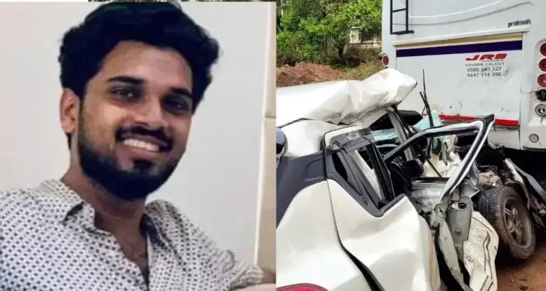 ടൂറിസ്റ്റ് ബസിന് പിന്നില്‍ കാറിടിച്ച്‌ അപകടം; യുവാവിന് ദാരുണാന്ത്യം