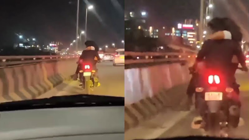 ഓടുന്ന ബൈക്കിൽ യുവതിയെ മടിയിലിരുത്തി അഭ്യാസം; പോലീസ് കേസെടുത്തു