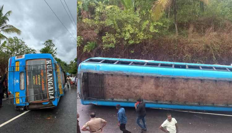 വർക്കലയിൽ സ്വകാര്യ ബസ് മറിഞ്ഞ് അപകടം; ഡ്രൈവർക്ക് ഗുരുതര പരുക്ക്, ഏഴ് യാത്രക്കാർ ആശുപത്രിയിൽ