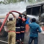 ഓടിക്കൊണ്ടിരുന്ന പെട്രോള് ടാങ്കറിന് തീപിടിച്ചു