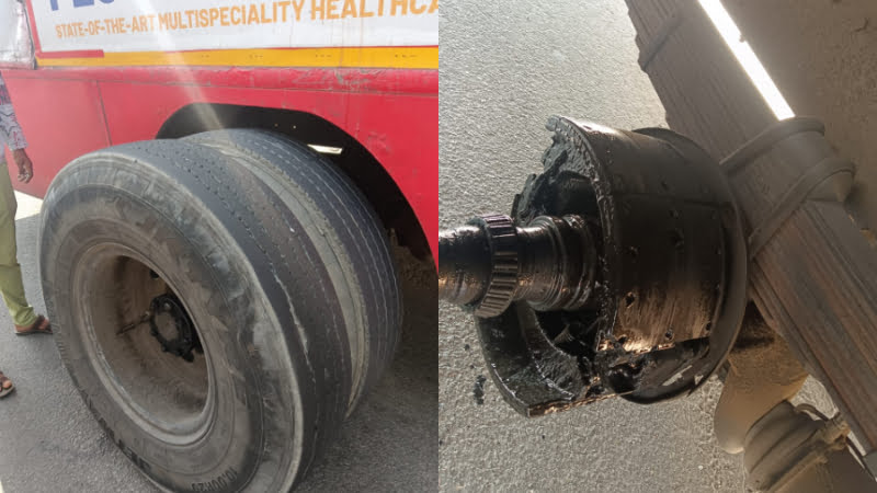 ഓടുന്നതിനിടെ കർണാടക ആർടിസി ബസിന്റെ ടയർ തെറിച്ചുവീണു