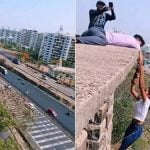 പത്തുനിലക്കെട്ടിടത്തിനു മുകളില്‍ തൂങ്ങിക്കിടന്ന് റീല്‍സ്; യുവതിയും സുഹൃത്തും അറസ്റ്റില്‍