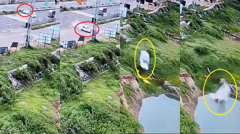 ബെംഗളൂരു – മൈസൂരു ഹൈവേയിൽ കാർ വെള്ളക്കെട്ടിലേക്ക് മറിഞ്ഞ് അപകടം