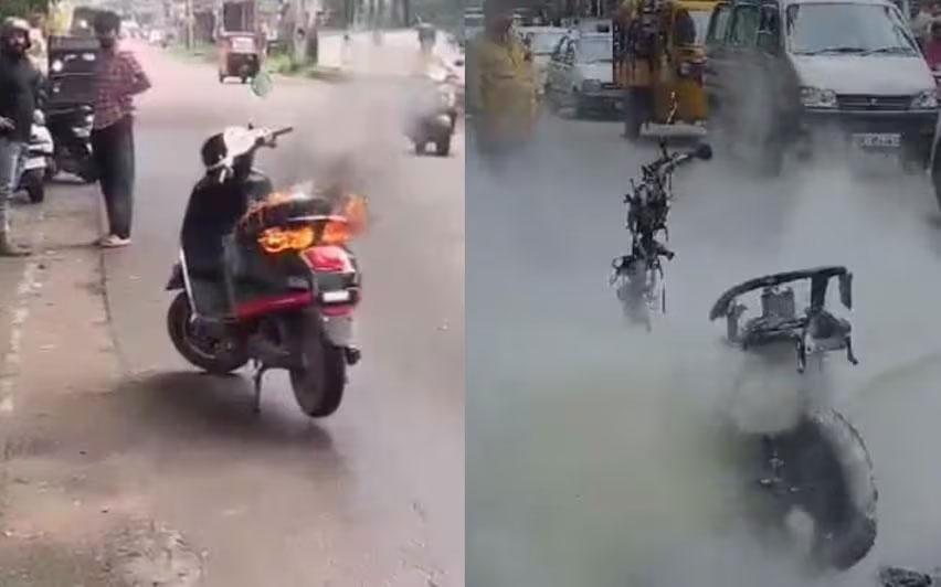 ഓടിക്കൊണ്ടിരിക്കെ ഇലക്ട്രിക് സ്‌കൂട്ടറിന് തീപ്പിടിച്ചു; യാത്രക്കാര്‍ രക്ഷപ്പെട്ടു