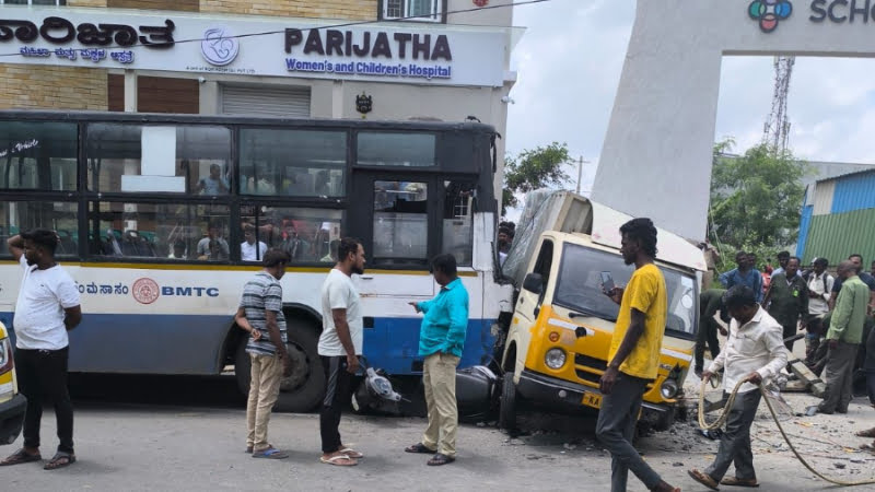 ബിഎംടിസി ബസ് ഇരുചക്രവാഹനങ്ങളിലിടിച്ച് അപകടം; ഒരു മരണം