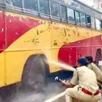 ഓടിക്കൊണ്ടിരിക്കെ കെഎസ്‌ആര്‍ടിസി ബസ്സിന്റെ ടയറിന് തീപിടിച്ചു