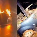 ഓടിക്കൊണ്ടിരുന്ന കാറിന് തീപ്പിടിച്ചു; ഡ്രൈവര്‍ അത്ഭുതകരമായി രക്ഷപ്പെട്ടു