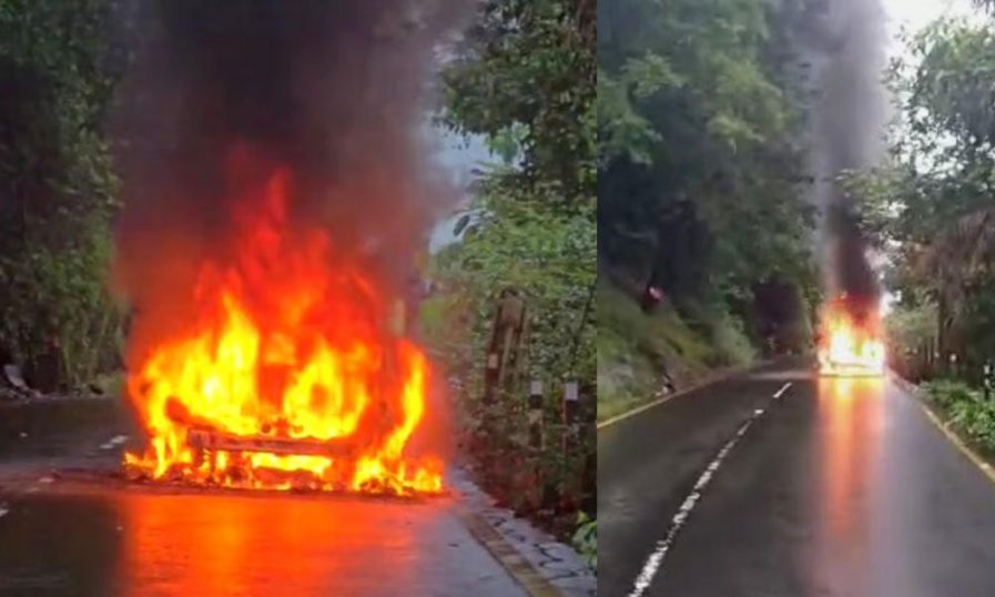 താമരശ്ശേരി ചുരത്തിൽ ഓടുന്ന കാറിന് തീപിടിച്ചു