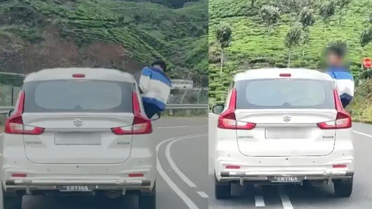 കാറിന്റെ ഡോറിലിരുന്ന് യാത്ര; യുവാവിനെതിരെ നടപടിയെടുത്ത് എംവിഡി