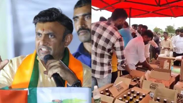 ലോകസഭാ തിരഞ്ഞെടുപ്പിലെ വിജയത്തിന് പിന്നാലെ ബിജെപി എം.പി.യ്ക്കായി സംഘടിപ്പിച്ച പരിപാടിയിൽ മദ്യവിതരണം; വിമർശനവുമായി കോൺഗ്രസ്