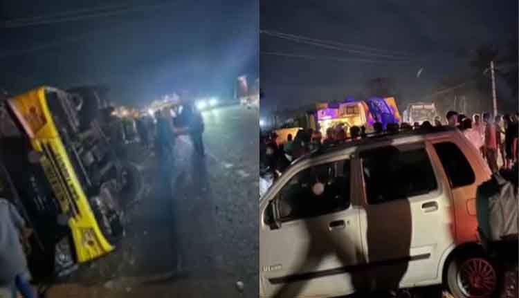 കേരളത്തിലേക്ക് പുറപ്പെട്ട സ്വകാര്യ ബസ് ഹുൻസൂരിൽ മറിഞ്ഞ് അപകടം