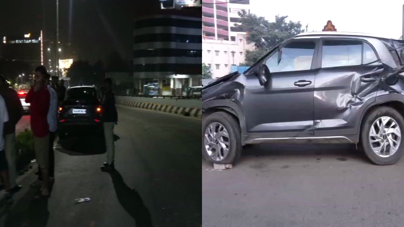 കാർ മേൽപ്പാലത്തിൽ നിന്ന് തലകീഴായി മറിഞ്ഞു; നാല് പേർക്ക് പരുക്ക്