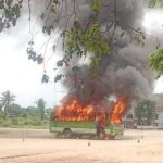 ഡ്രൈവിംഗ് ടെസ്റ്റിനിടെ ബസിന് തീപിടിച്ചു