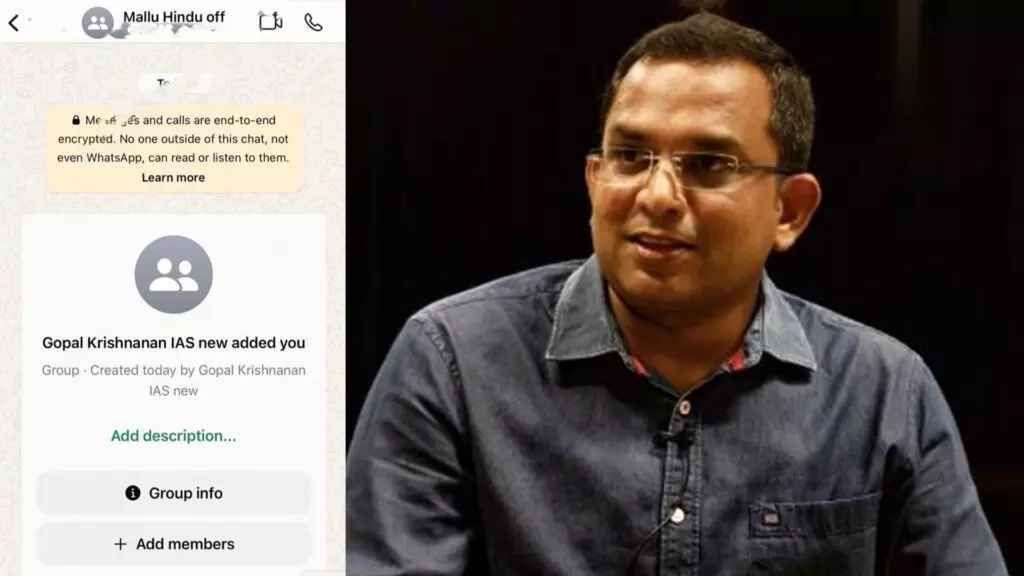 മല്ലു ഹിന്ദു വാട്സ് ആപ്പ് ഗ്രൂപ്പ് വിവാദം; കെ ഗോപാലകൃഷ്ണനെതിരെ നടപടിക്ക് ശുപാര്ശ