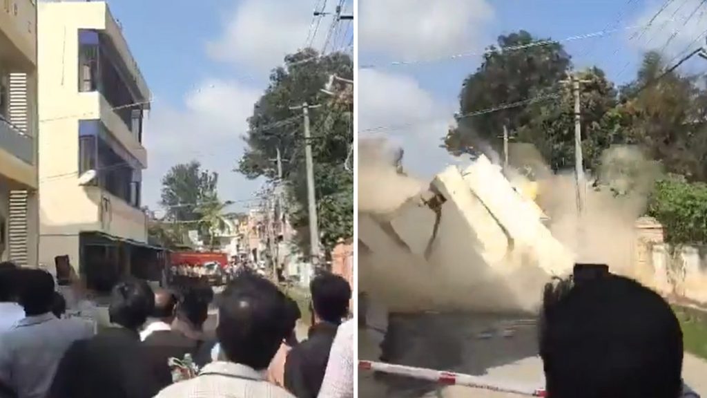 നവീകരണ പ്രവൃത്തിക്കിടെ മൂന്നുനില കെട്ടിടം നിലം പതിച്ചു; വിഡിയോ