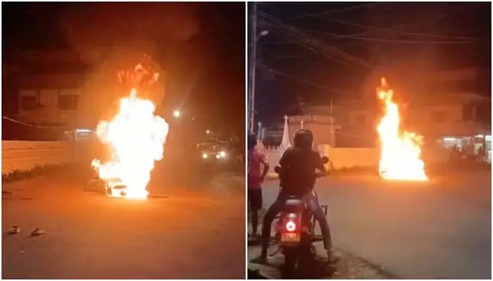 ഓടിക്കൊണ്ടിരുന്ന ബൈക്കിന് തീപിടിച്ചു; യാത്രക്കാരന് പരുക്ക്