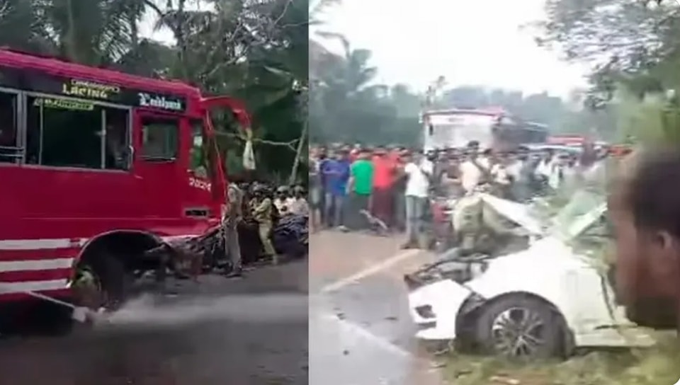 മട്ടന്നൂരിൽ കാറും സ്വകാര്യ ബസും കൂട്ടിയിടിച്ച് അപകടം; 2 പേർ മരിച്ചു