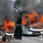 ഓടിക്കൊണ്ടിരുന്ന ടൂറിസ്റ്റ് ബസിന് തീപിടിച്ചു