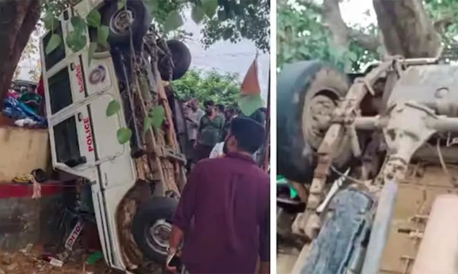 പോലീസ് ജീപ്പ് മറിഞ്ഞ് ഒരു മരണം; നാല് പേര്‍ക്ക് പരുക്ക്