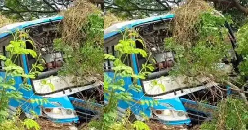 സ്വകാര്യ ബസ് നിയന്ത്രണം വിട്ട് ബൈക്കിലും മരത്തിലും ഇടിച്ച്‌ അപകടം; ആറ് പേര്‍ക്ക് പരുക്കേറ്റു