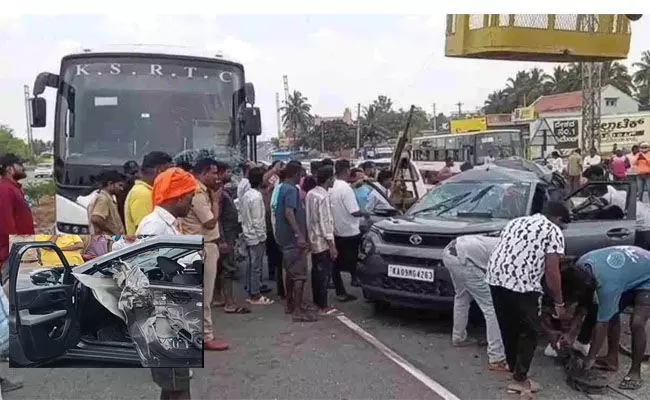 കർണാടക ആർടിസി ബസ് കാറിൽ ഇടിച്ച് അപകടം; ഒരു കുടുംബത്തിലെ നാല് പേർ മരിച്ചു
