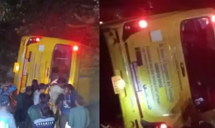ഇടുക്കി പുള്ളിക്കാനത്ത് കോളേജ് ബസ് താഴ്ചയിലേക്ക് മറിഞ്ഞു