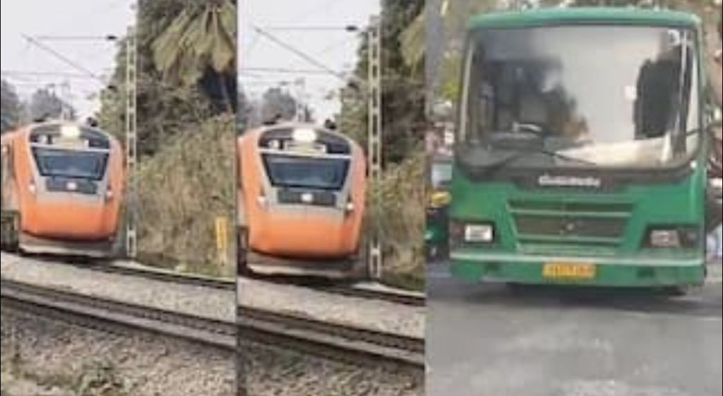 സാങ്കേതിക തകരാർ; റെയിൽവേ ക്രോസിംഗിൽ ബിഎംടിസി ബസ് കുടുങ്ങി