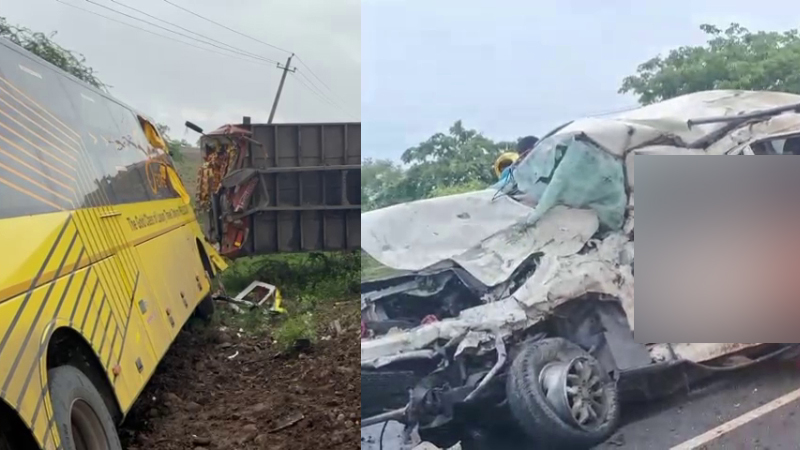 സ്വകാര്യ ബസ് കാറുമായി കൂട്ടിയിടിച്ച് അപകടം; ആറ് പേർക്ക് ദാരുണാന്ത്യം