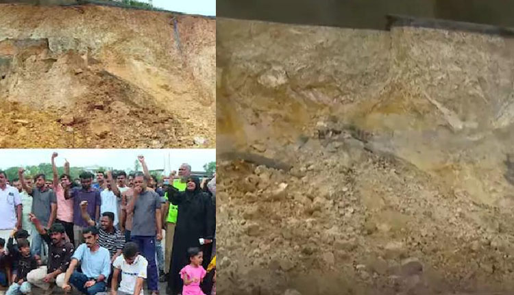 കണ്ണൂര്‍ കുപ്പത്ത് ദേശീയ പാതയ്ക്കായി കുന്നിടിച്ച സ്ഥലത്ത് വീണ്ടും മണ്ണിടിച്ചില്‍; പ്രതിഷേധിച്ച് റോഡ് ഉപരോധിച്ച് നാട്ടുകാർ