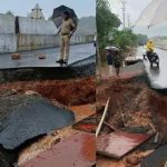 കനത്ത മഴ; കാഞ്ഞങ്ങാട് ദേശീയപാതയുടെ സര്‍വീസ് റോഡ് ഇടിഞ്ഞു